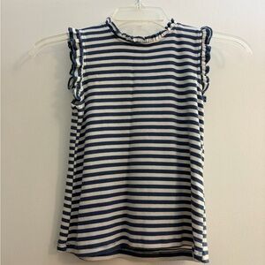 Hayden Girls Navy & White Striped Ruffle Sleeve Tank